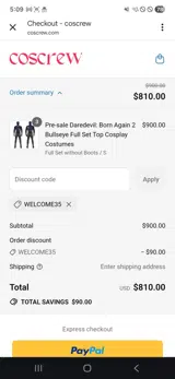 Welcome35 coupon verification screenshot