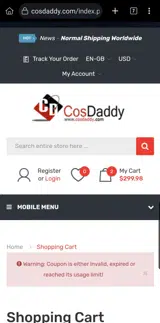 COS coupon verification screenshot