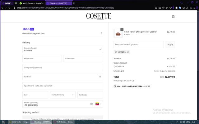 Cosette checkout page showing Cosette discount code box | Screenshot taken by SimplyCodes community member on Feb 19, 2025