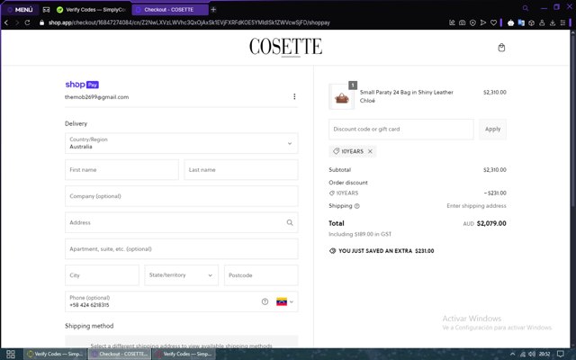 Cosette checkout page showing Cosette discount code box | Screenshot taken by SimplyCodes community member on Feb 19, 2025