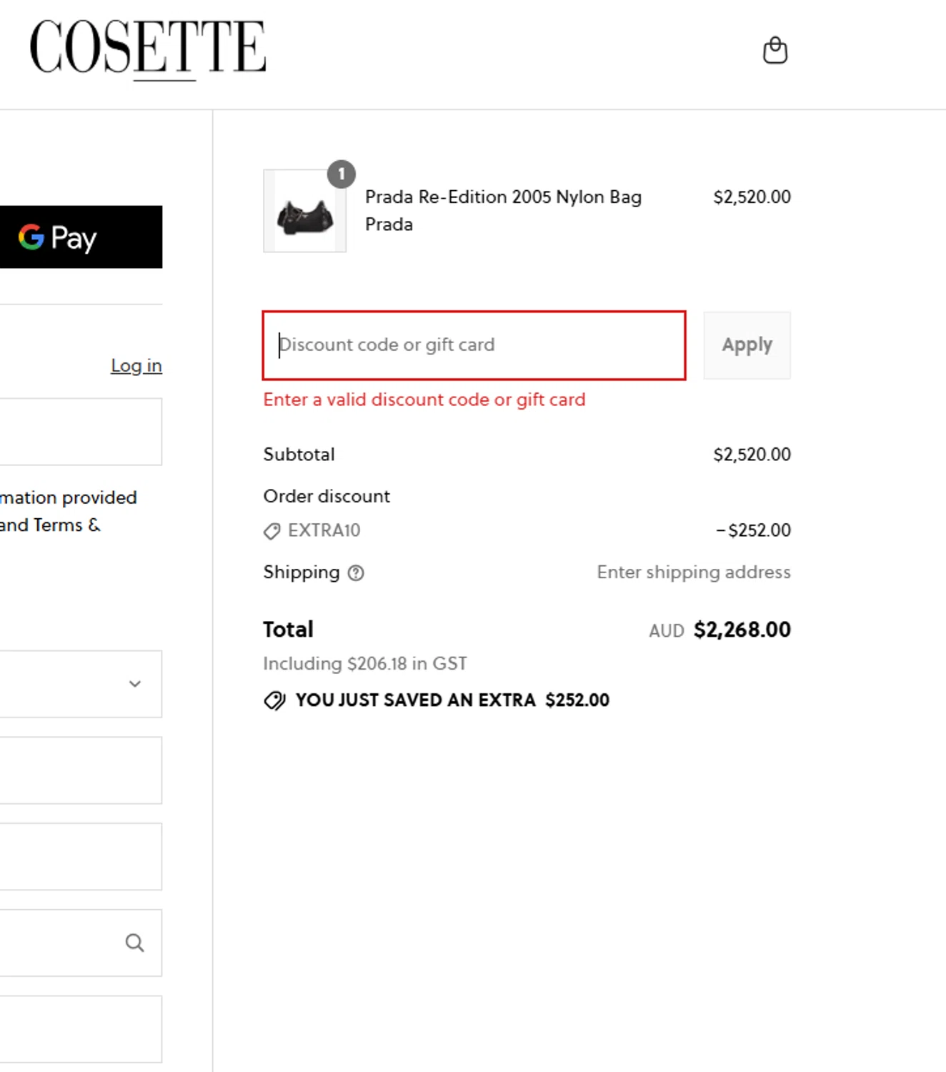 Cosette discount code screenshot showing code EXTRA250 applied at Cosette checkout page. Uploaded by SimplyCodes community member Carlitoxxxxxxxxxxxxxxxxxxxxxxx on Aug 7, 2025