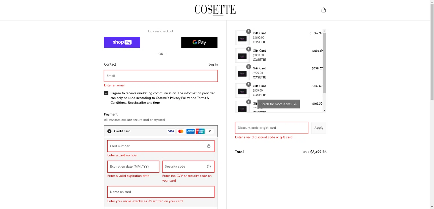Cosette discount code screenshot showing code EXTRA250 applied at Cosette checkout page. Uploaded by SimplyCodes community member PromoElite4745 on Aug 7, 2025