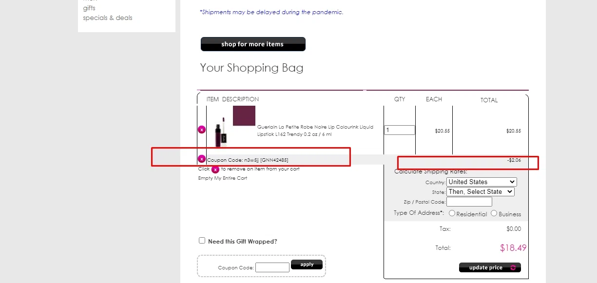Cosmetic America checkout page showing Cosmetic America promo code box | Screenshot taken by SimplyCodes community member on Mar 24, 2022