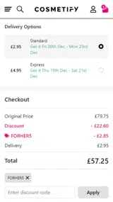 FORHER5 coupon verification screenshot