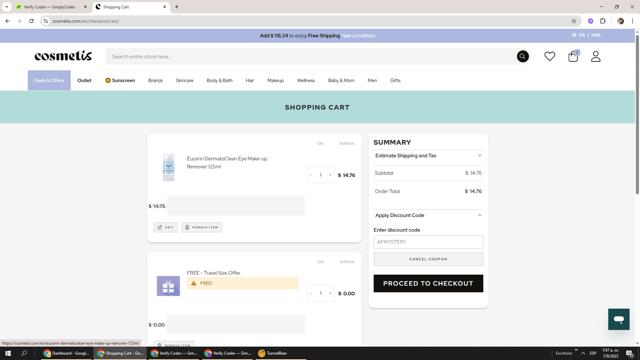 Cosmetis checkout page showing Cosmetis discount code box | Screenshot taken by SimplyCodes community member on Sep 7, 2025