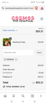 Cosmos Art Ceramics coupon verification screenshot