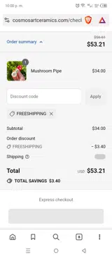 Cosmos Art Ceramics coupon verification screenshot