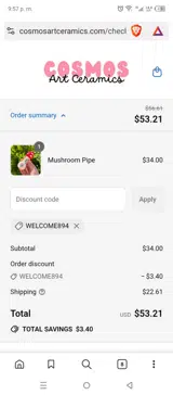 Cosmos Art Ceramics coupon verification screenshot
