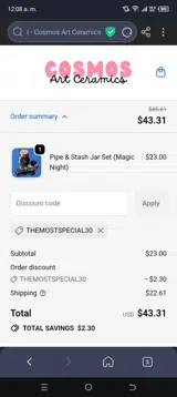 Cosmos Art Ceramics coupon verification screenshot