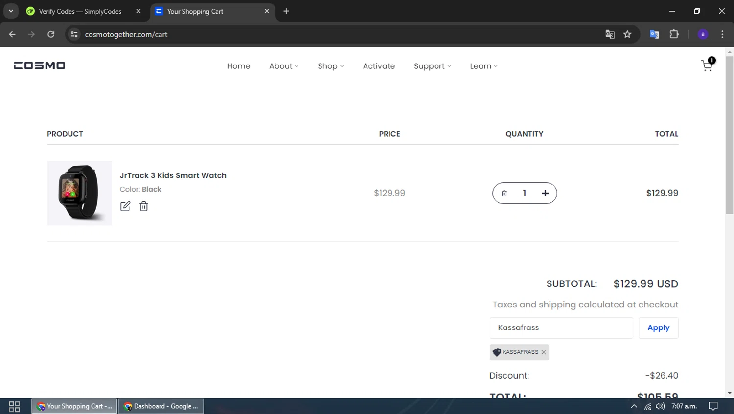 COSMO Technologies checkout page showing COSMO Technologies promo code box | Screenshot taken by SimplyCodes community member on Jun 8, 2024