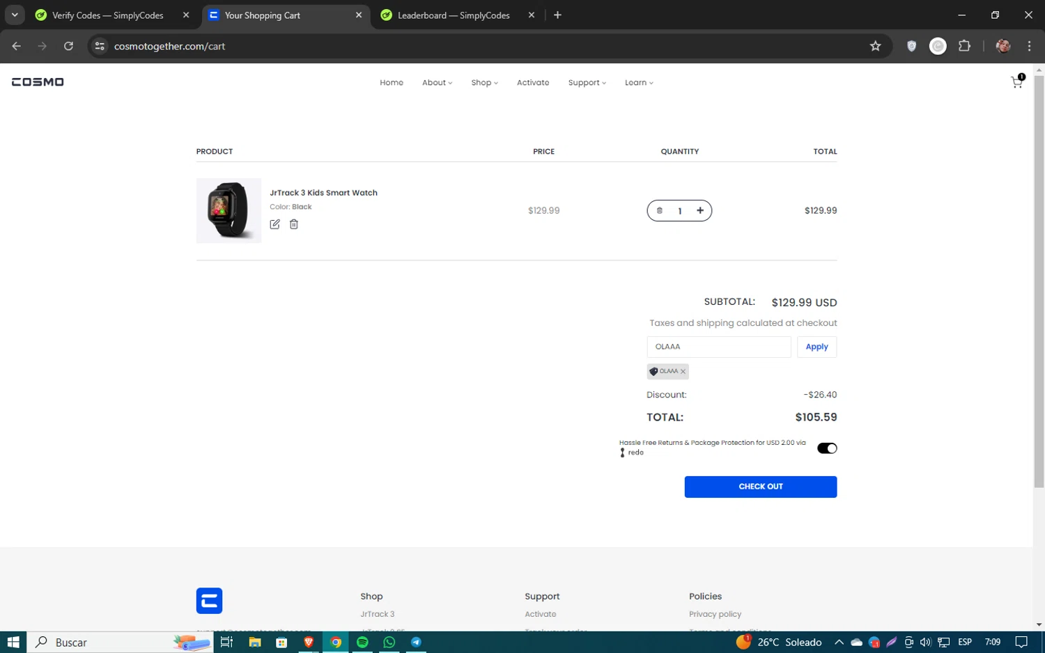 COSMO Technologies checkout page showing COSMO Technologies promo code box | Screenshot taken by SimplyCodes community member on Jun 20, 2024