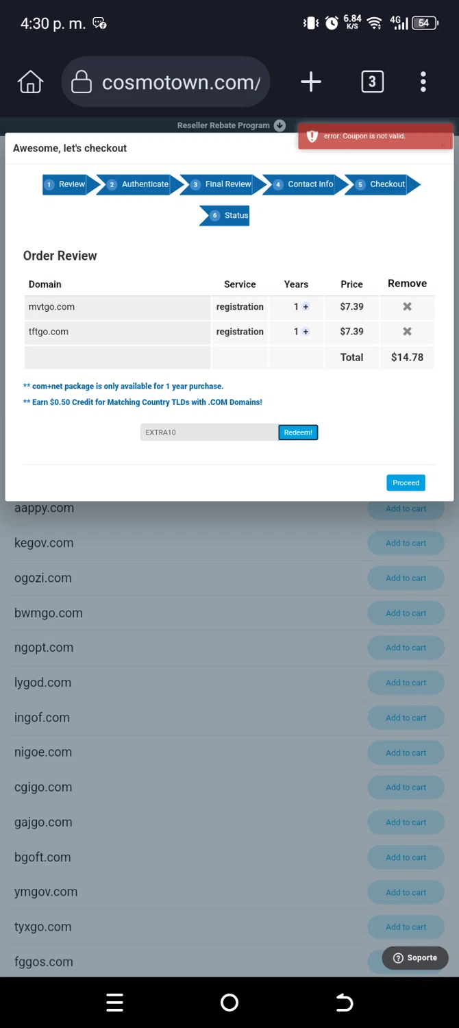 Cosmotown discount code screenshot showing code EXTRA10 applied at Cosmotown checkout page. Uploaded by SimplyCodes community member ValueMaven6776 on Jan 4, 2025