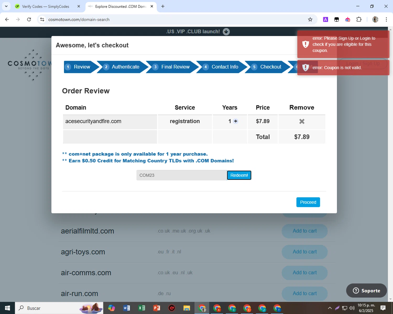 Cosmotown checkout page showing Cosmotown discount code box | Screenshot taken by SimplyCodes community member on Feb 7, 2025