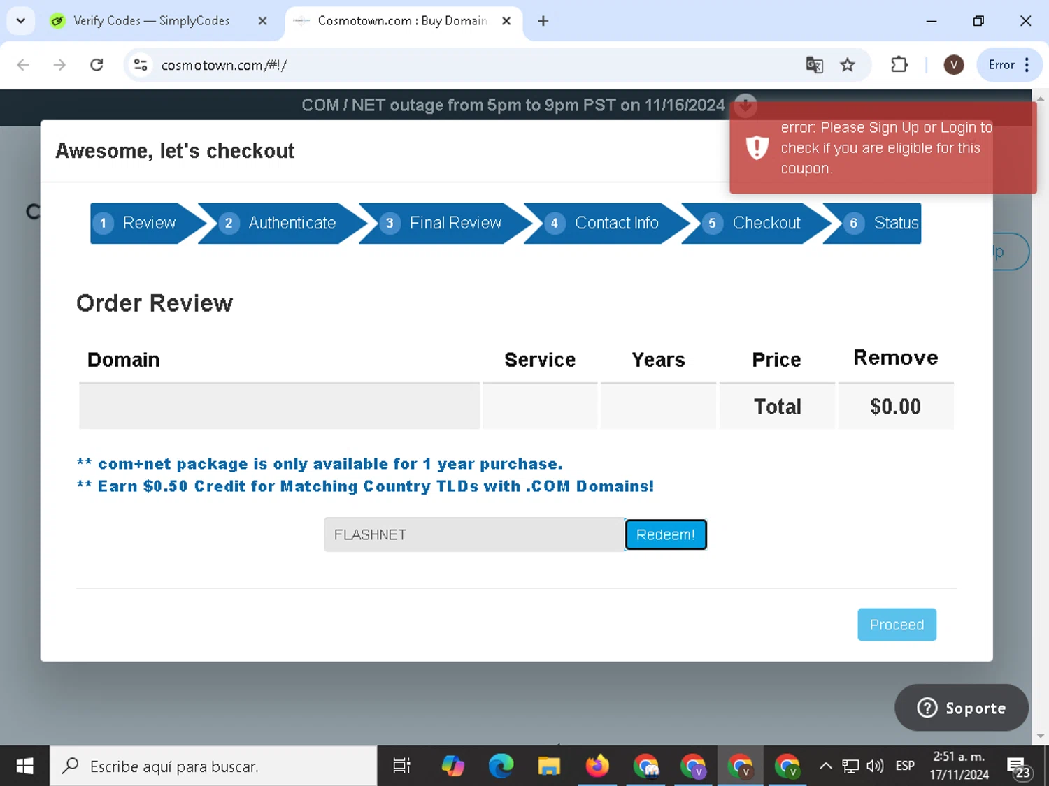 Cosmotown checkout page showing Cosmotown discount code box | Screenshot taken by SimplyCodes community member on Nov 17, 2024