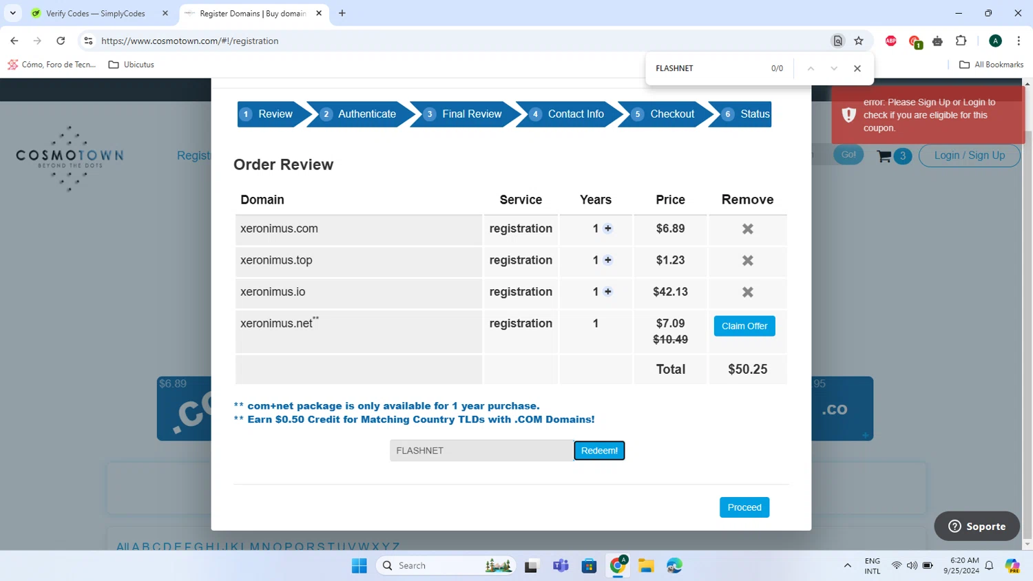 Cosmotown checkout page showing Cosmotown discount code box | Screenshot taken by SimplyCodes community member on Sep 25, 2024