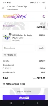 Toys15 coupon verification screenshot