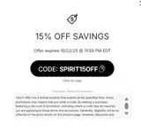 SPIRIT15OFF coupon verification screenshot