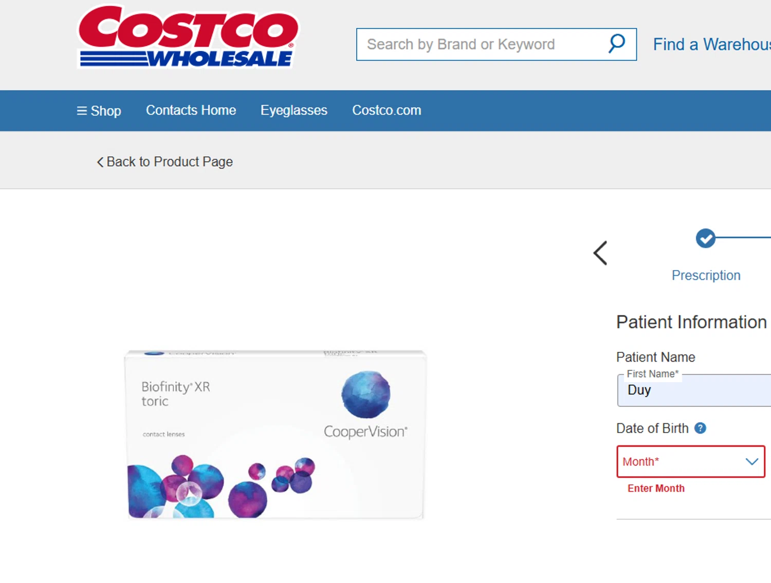 Costco Contacts Online promo code screenshot showing code KLXOUSV applied at Costco Contacts Online checkout page. Uploaded by SimplyCodes community member RichterBelmont on Mar 21, 2025