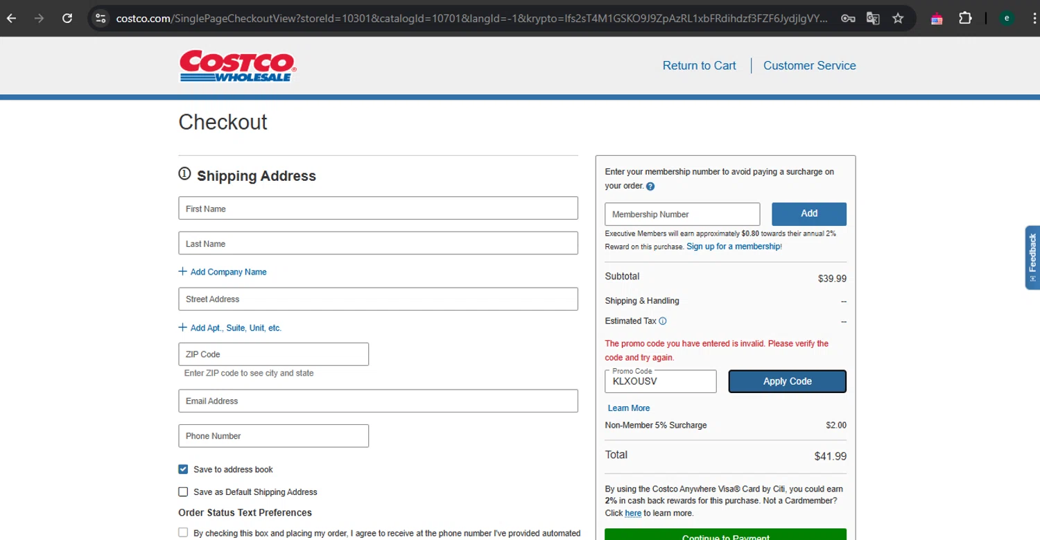 Costco Contacts Online promo code screenshot showing code KLXOUSV applied at Costco Contacts Online checkout page. Uploaded by SimplyCodes community member SmartDefender5487 on Mar 16, 2025