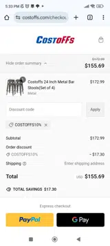 COSTOFFS10% coupon verification screenshot