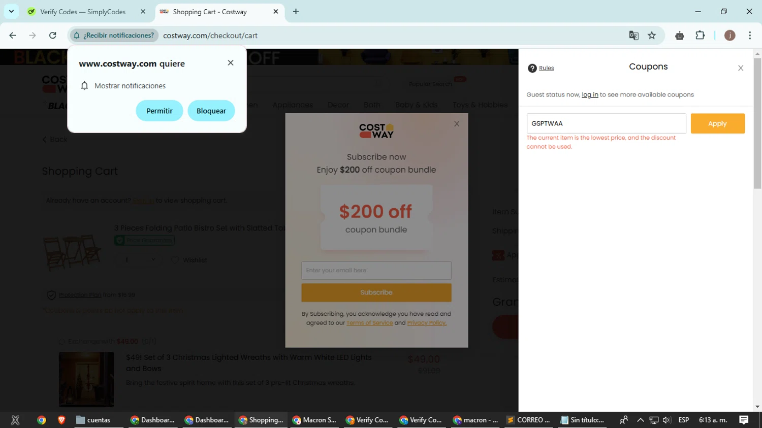 where to use Costway promo code box