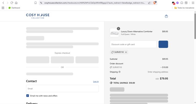 Cosy House Collection checkout page showing Cosy House Collection discount code box | Screenshot taken by SimplyCodes community member on Aug 29, 2025