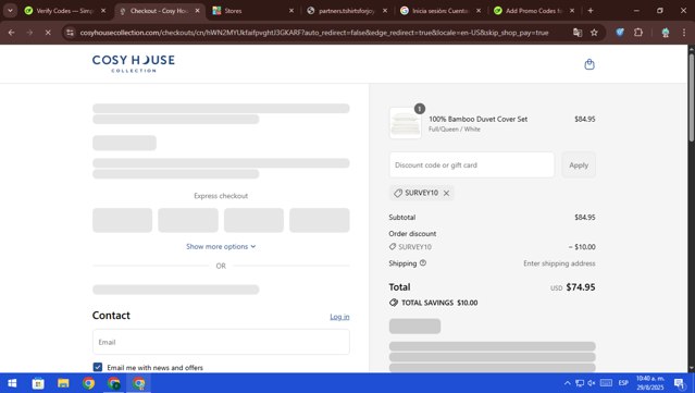 Cosy House Collection checkout page showing Cosy House Collection discount code box | Screenshot taken by SimplyCodes community member on Aug 29, 2025