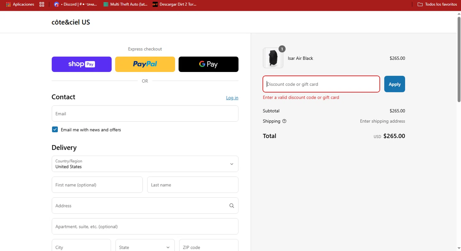 Côte & Ciel promo code screenshot showing code KLARNA15 applied at Côte & Ciel checkout page. Uploaded by SimplyCodes community member BudgetSentinel8765 on Mar 16, 2025