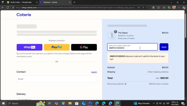 Coterie checkout page showing Coterie discount code box | Screenshot taken by SimplyCodes community member on Mar 20, 2025