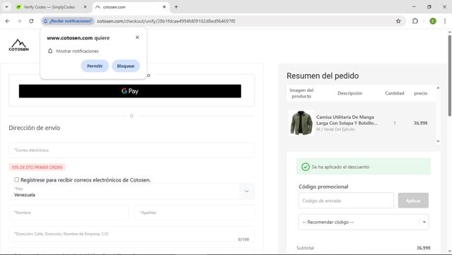 Cotosen checkout page showing Cotosen coupon code box | Screenshot taken by SimplyCodes community member on Sep 11, 2025