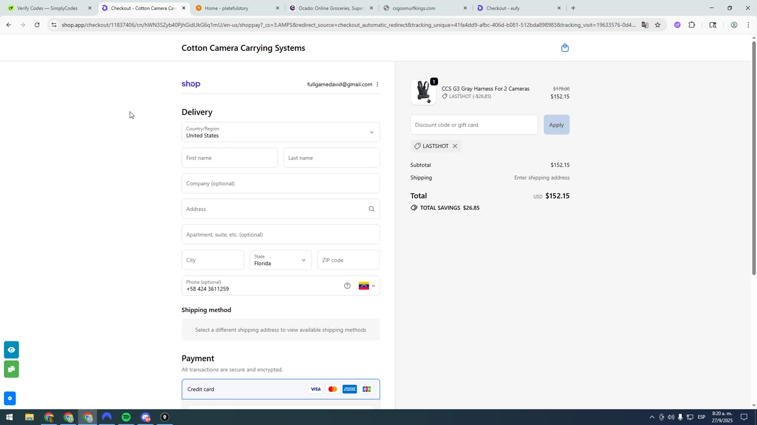 Cotton Carrier discount code screenshot showing code LASTSHOT applied at Cotton Carrier checkout page. Uploaded by SimplyCodes community member asdasdasd on Sep 27, 2025