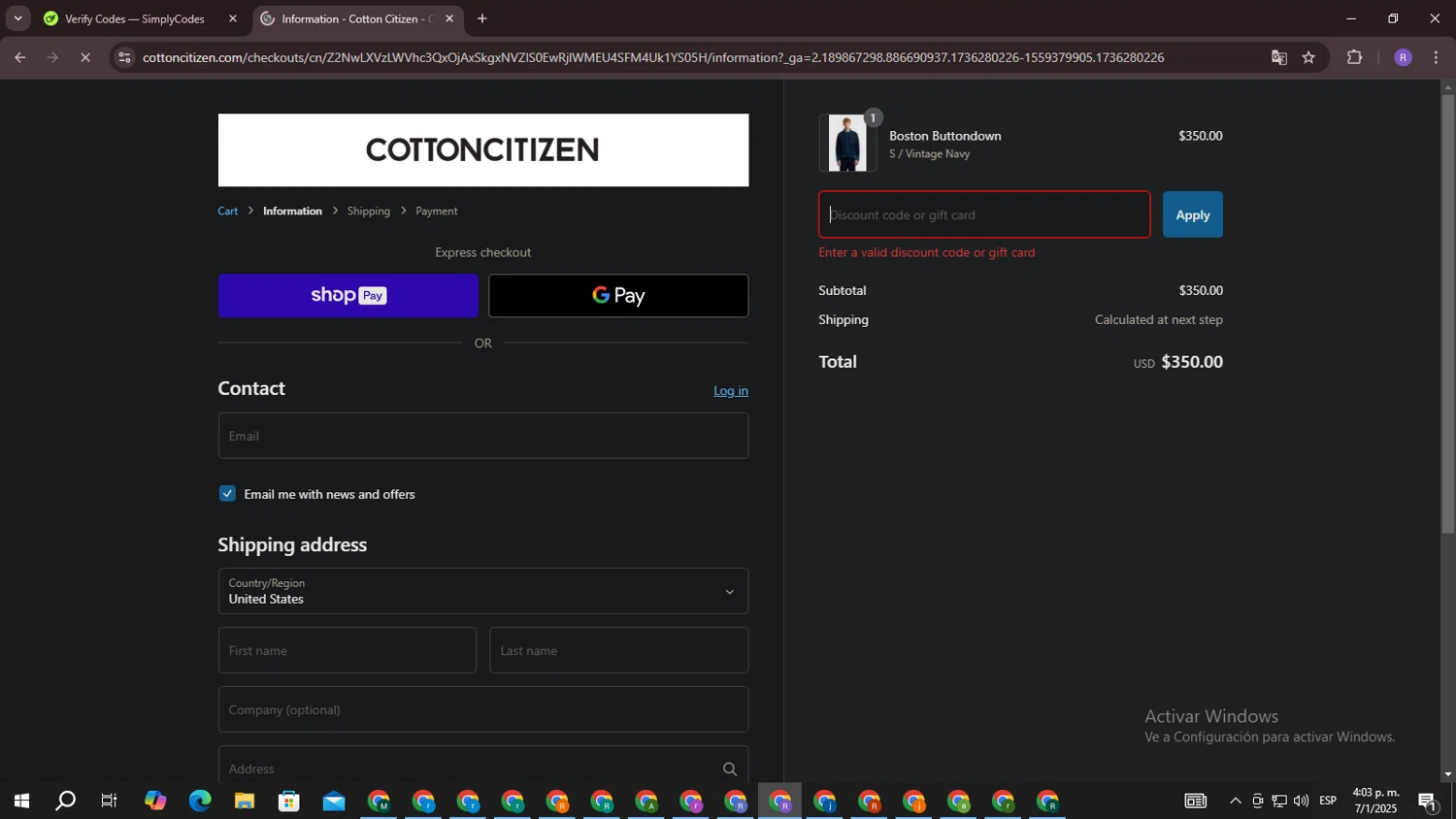 Cotton Citizen promo code screenshot showing code COTTON15 applied at Cotton Citizen checkout page. Uploaded by SimplyCodes community member CouponBoss4754 on Jan 7, 2025