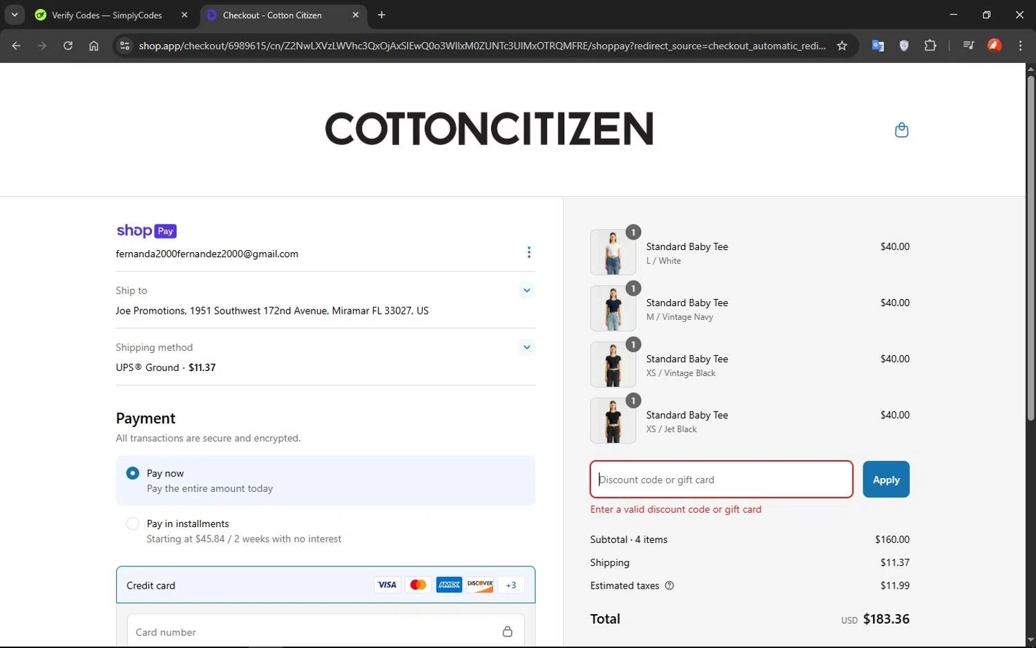 Cotton Citizen promo code screenshot showing code COTTON15 applied at Cotton Citizen checkout page. Uploaded by SimplyCodes community member VoucherShopper1452 on Mar 23, 2025