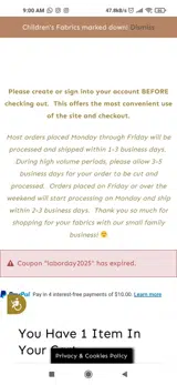 Cottoneer coupon verification screenshot