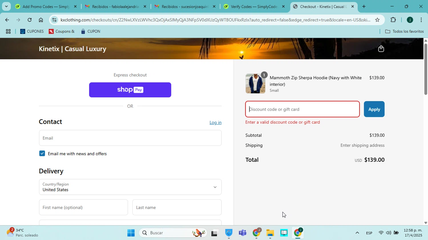 Cotton Traders discount code screenshot showing code A895 applied at Cotton Traders checkout page. Uploaded by SimplyCodes community member jorgejavierherrera on Apr 17, 2025