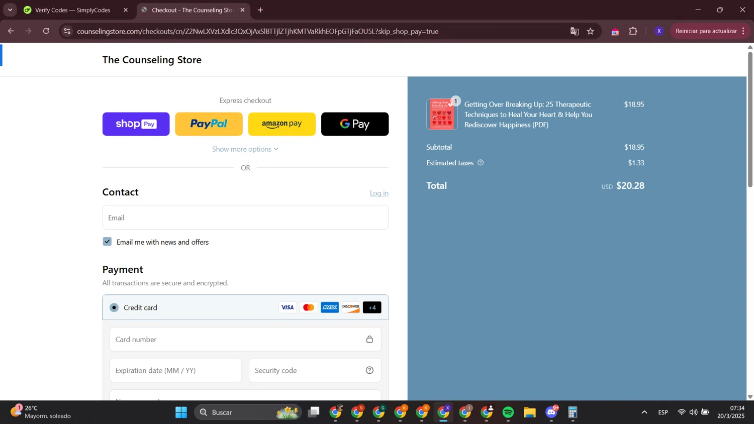 The Counseling Store promo code screenshot showing code FIVEOFF applied at The Counseling Store checkout page. Uploaded by SimplyCodes community member LewisHamilton on Mar 20, 2025