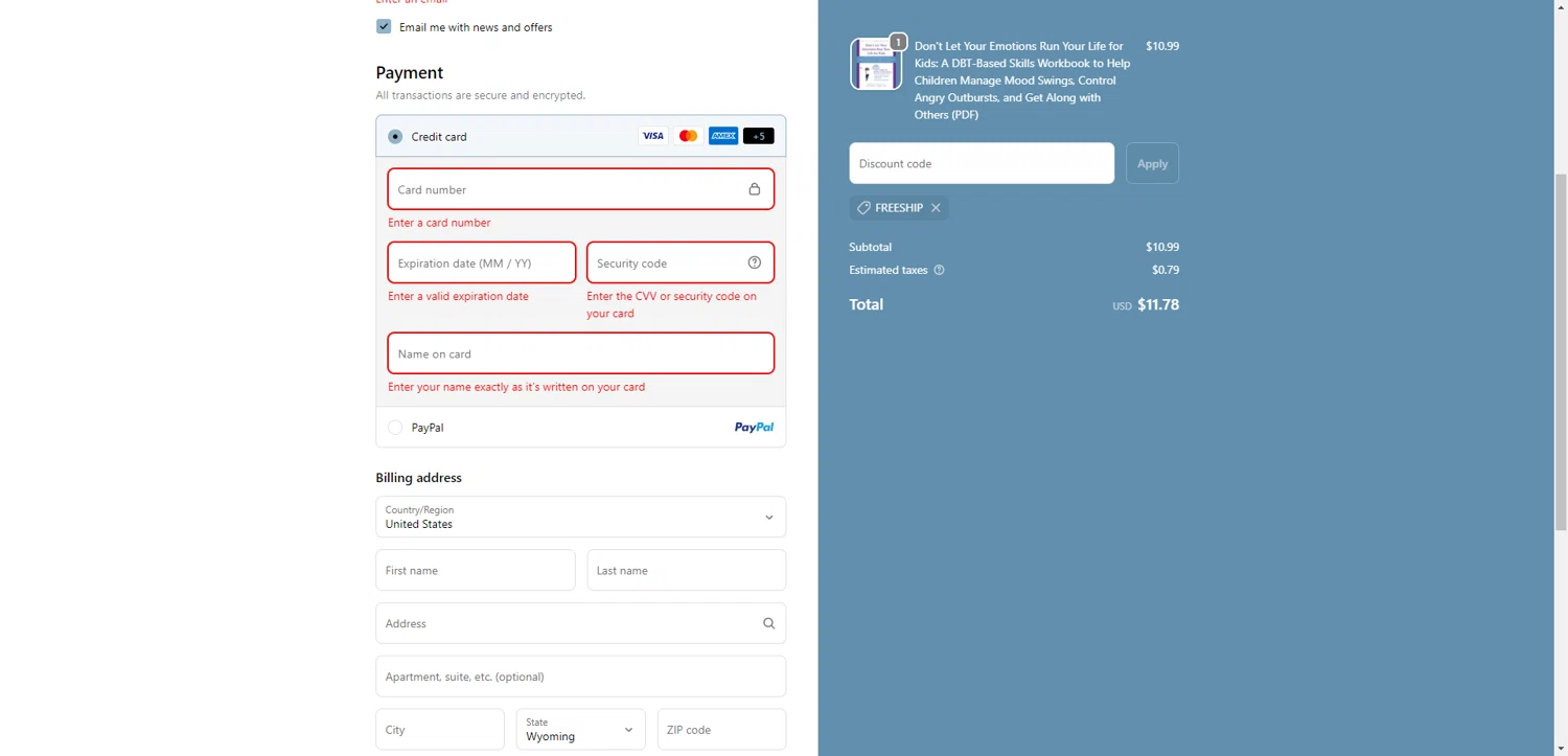 The Counseling Store checkout page showing The Counseling Store promo code box | Screenshot taken by SimplyCodes community member on Jan 29, 2026