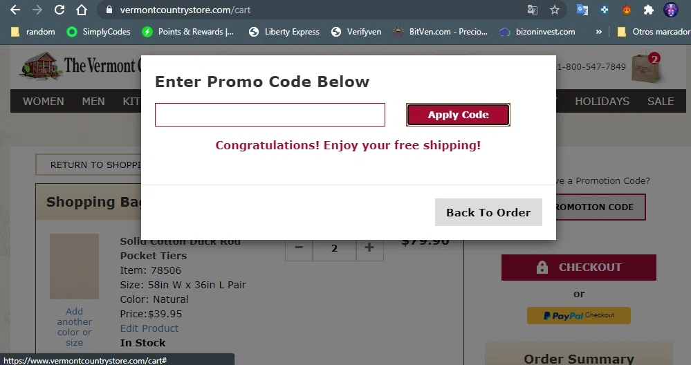 Country Curtains checkout page showing Country Curtains promo code box | Screenshot taken by SimplyCodes community member on Jul 29, 2020