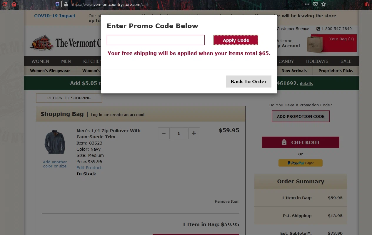 Country Curtains checkout page showing Country Curtains promo code box | Screenshot taken by SimplyCodes community member on Sep 9, 2020