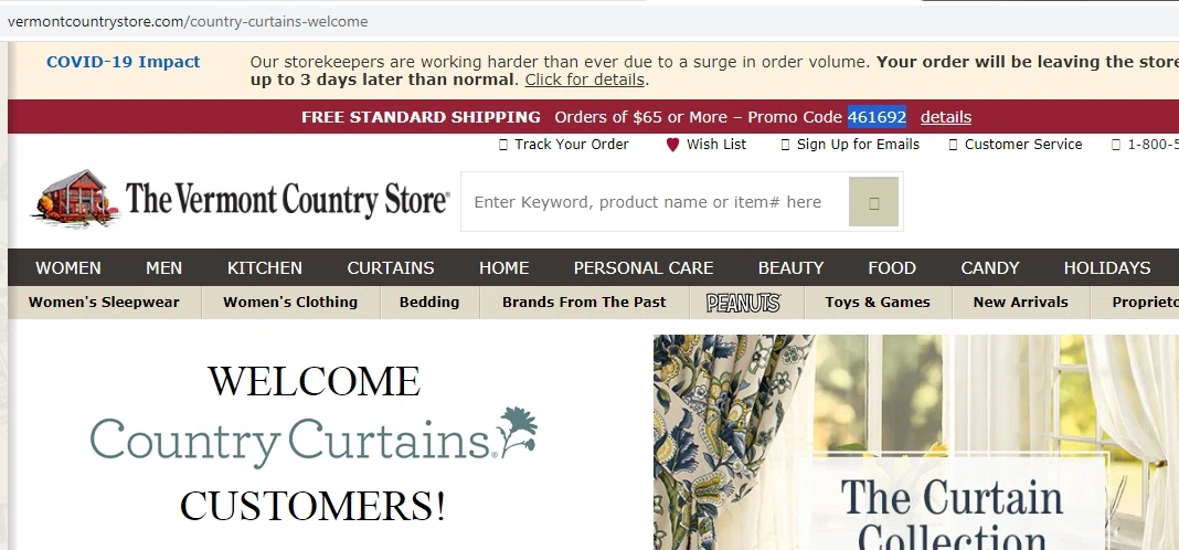 Country Curtains checkout page showing Country Curtains promo code box | Screenshot taken by SimplyCodes community member on Sep 9, 2020