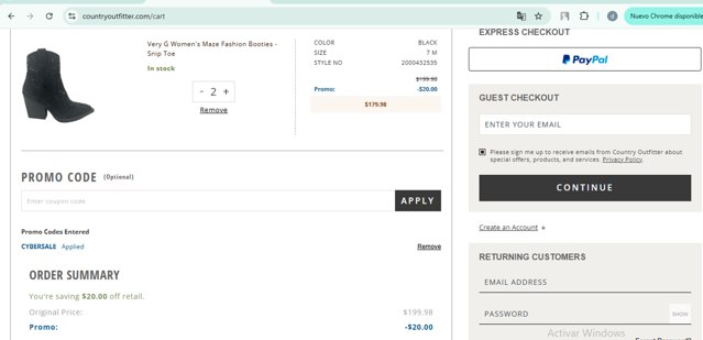 Country Outfitter checkout page showing Country Outfitter promo code box | Screenshot taken by SimplyCodes community member on Dec 8, 2024