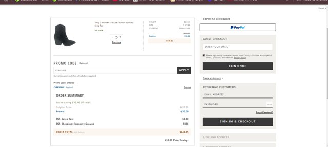 Country Outfitter checkout page showing Country Outfitter promo code box | Screenshot taken by SimplyCodes community member on Dec 8, 2024