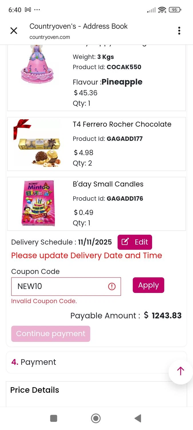 Countryoven coupon code screenshot showing code NEW10 applied at Countryoven checkout page. Uploaded by SimplyCodes community member ShieldWhiz4659 on Nov 2, 2025