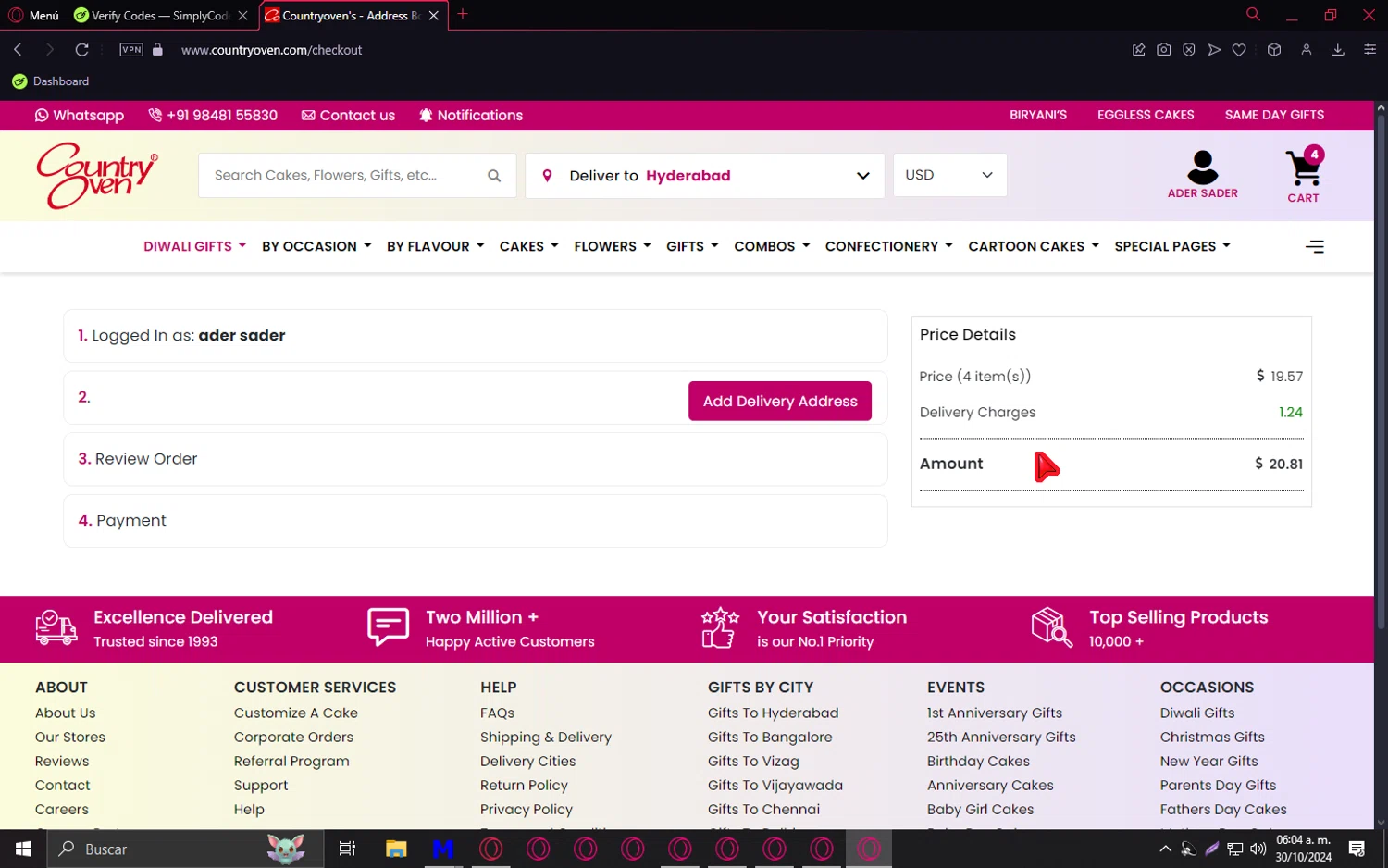 Countryoven checkout page showing Countryoven coupon code box | Screenshot taken by SimplyCodes community member on Oct 30, 2024