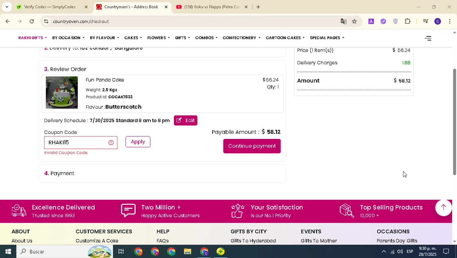 Countryoven coupon code screenshot showing code RHAKI15 applied at Countryoven checkout page. Uploaded by SimplyCodes community member alexanderarnold on Jul 29, 2025
