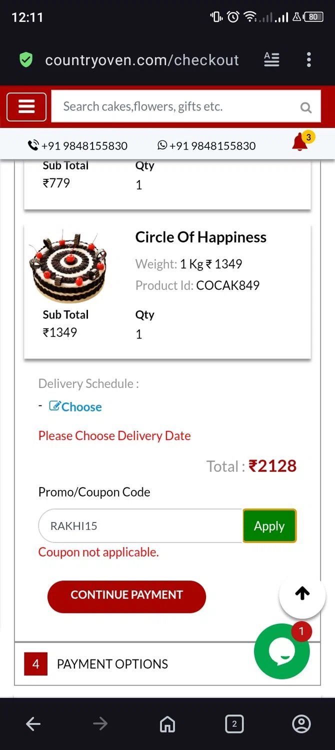 Countryoven coupon code screenshot showing code RAKHI15 applied at Countryoven checkout page. Uploaded by SimplyCodes community member Bart_Simpson on Aug 26, 2025