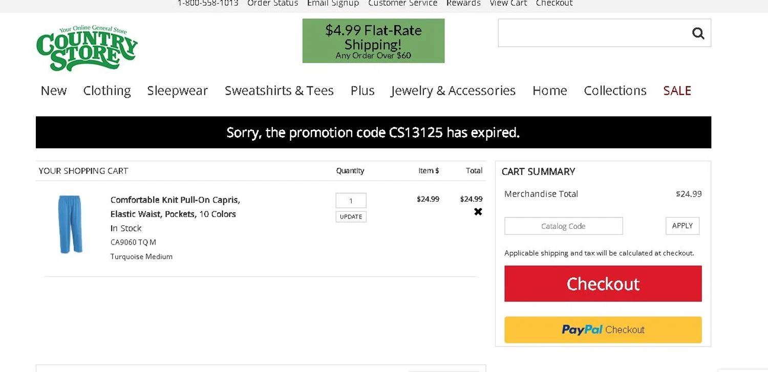 Country Store Catalog promo code screenshot showing code CS13125 applied at Country Store Catalog checkout page. Uploaded by SimplyCodes community member SalePioneer8028 on Mar 5, 2025