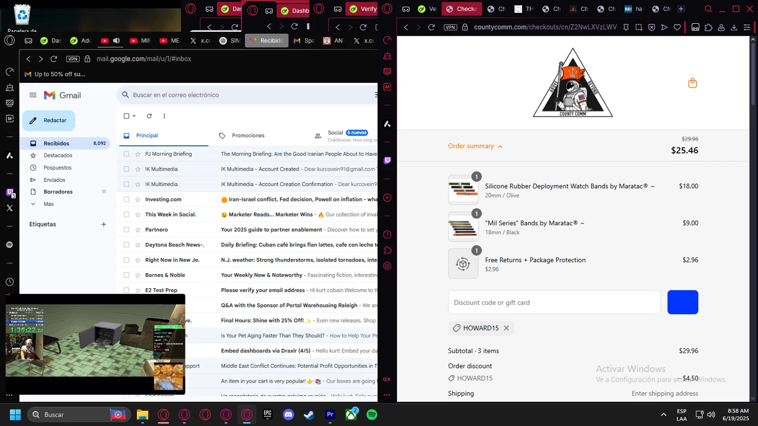 CountyComm discount code screenshot showing code HOWARD15 applied at CountyComm checkout page. Uploaded by SimplyCodes community member Handivlak on Jun 19, 2025