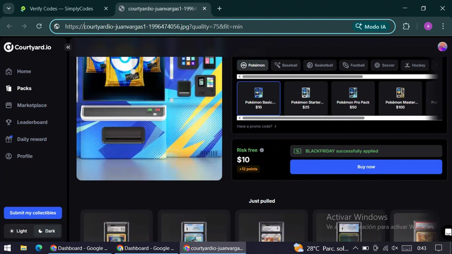 Courtyard.io promo code screenshot showing code BLACKFRIDAY applied at Courtyard.io checkout page. Uploaded by SimplyCodes community member alexandracarolina on Dec 2, 2025