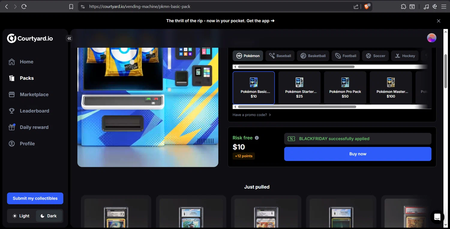 Courtyard.io promo code screenshot showing code BLACKFRIDAY applied at Courtyard.io checkout page. Uploaded by SimplyCodes community member juanvargas1 on Nov 27, 2025
